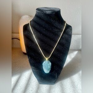 14K SOLID YELLOW GOLD BALL CHAIN w.ICE BLUE JADE HAND CARVED 🐉 PENDANT✨